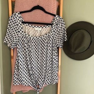 Navy and White Lucky Brand Tie Front Top